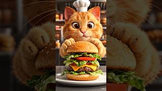 Talking cat chef Makes the ultimate cheesy burger! funny cooking shorts🤟