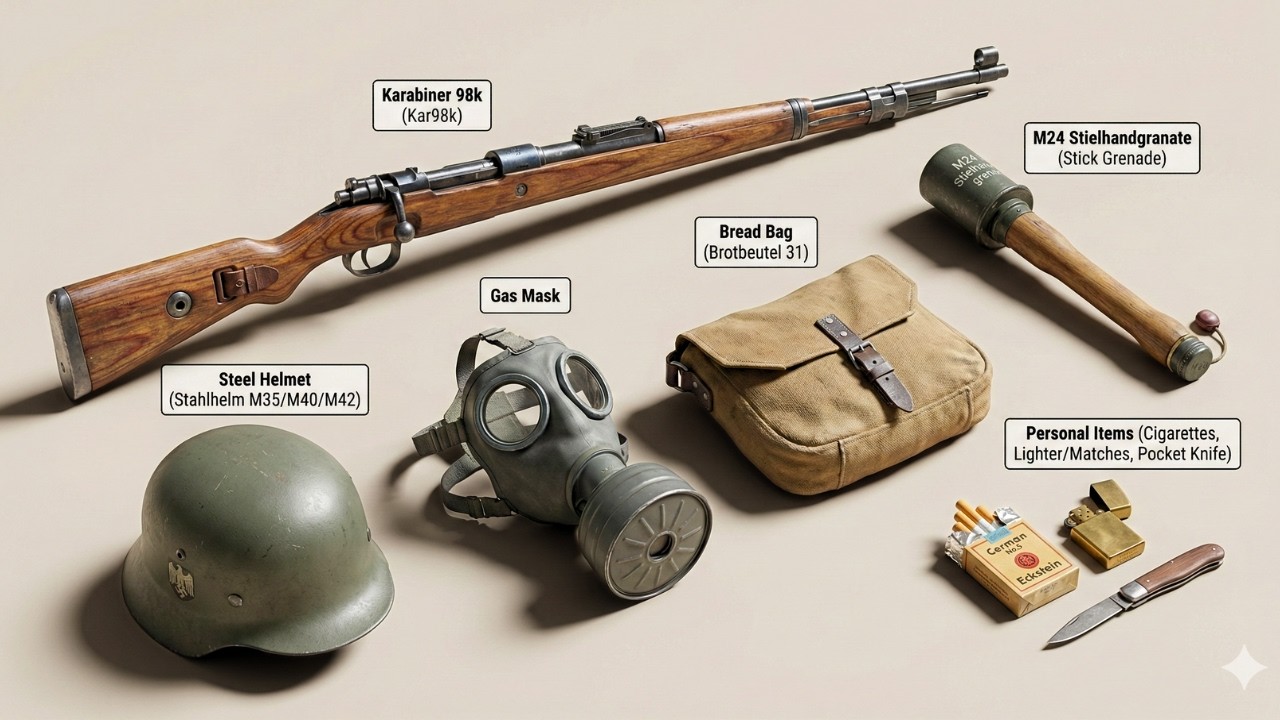 Все предметы, которые действительно носил с собой немецкий солдат Вермахта во время Второй мирово...