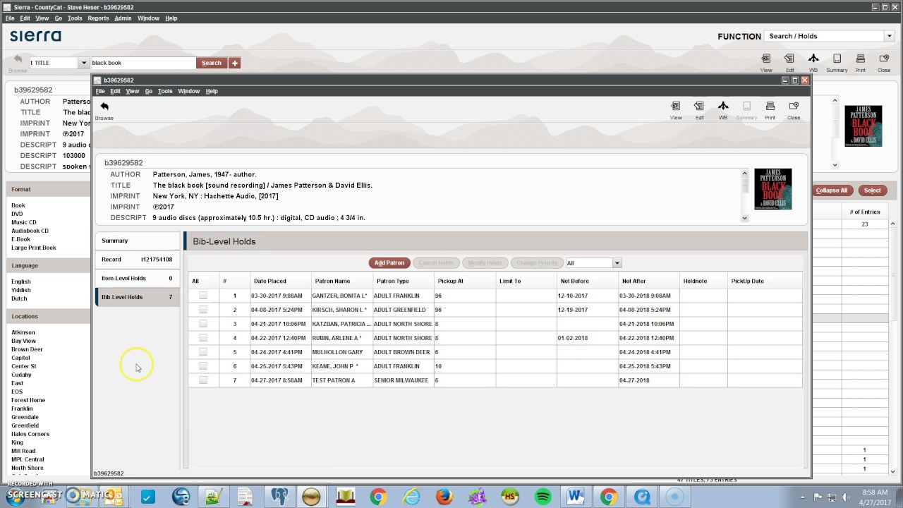 Holds Management within Sierra
