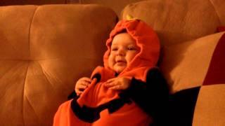 Baby Grayson is a laughing pumpkin for Halloween!