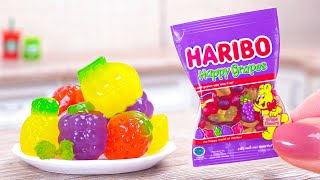 Jeli HARIBO Pelangi Manis 💛💜🧡💚💕💙 Membuat Miniatur Buah Jelly Terbaik 🍓🥝🍒🥭 Ide Lala Minis