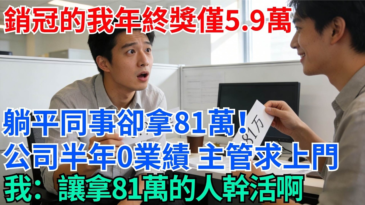 銷冠的我年終獎僅5.9萬，躺平同事卻拿81萬！我一言不發離職，公司半年0業績，主管求上門我笑了：讓拿81萬的人幹活啊【奇趣天下】#職場逆襲#職場智慧#爽文職場#工作日常#完結爽文