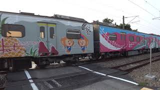 3208次與3237次區間車通過斗南鎮部前寮平交道(2019台灣燈會在屏東彩繪列車)