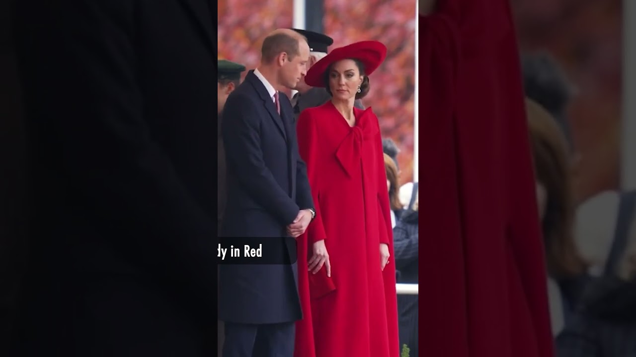 Catherine, Princess of Wales dramatic red cape dress