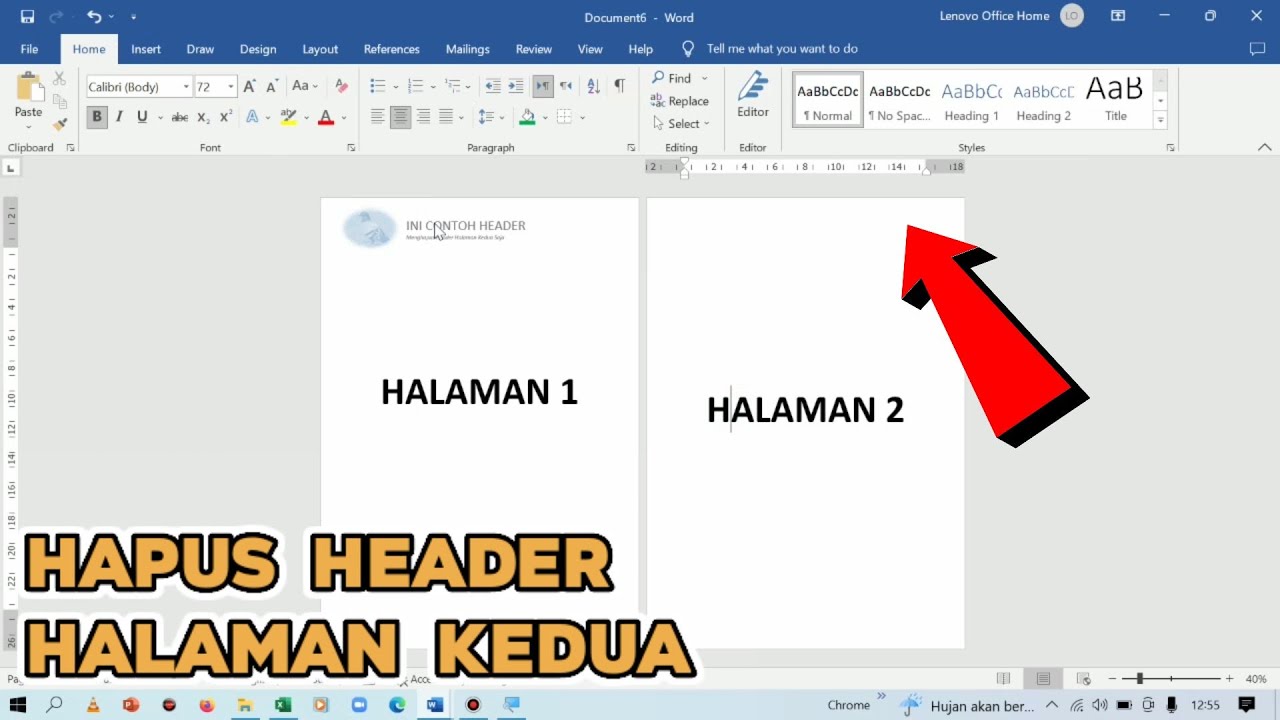 Cara menghapus header di halaman kedua pada microsoft word youtube