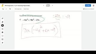 HW Assignment 72 (A1 Factoring Polynomials) - Google Jamboard