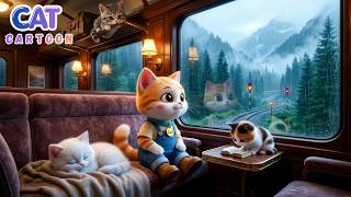 Ginger Kitten Traveling Through a Rainy Mountain Railway 🐱🚂 Relaxing Music for Sleep & Stress Relief