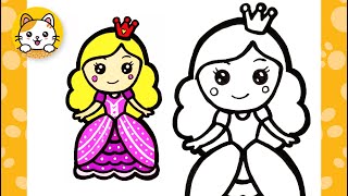 How to draw 💕Princess with pink dress💕 SUPER SIMPLE & EASY | step by step kids drawing tutorial