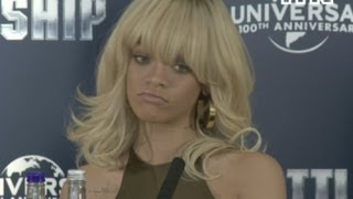 Rihanna answers Ashton Kutcher relationship question at Battleship press conference, London