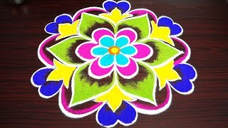 simple and best rangoli for new year 2019 - competition kolam for pongal with 7x4 dots - muggulu