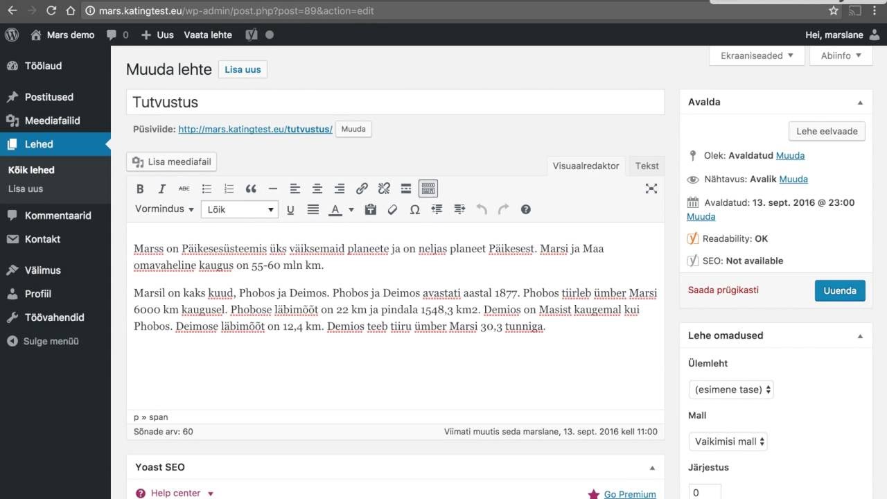Tööriistariba nähtavaks tegemine Wordpressi vorminduses