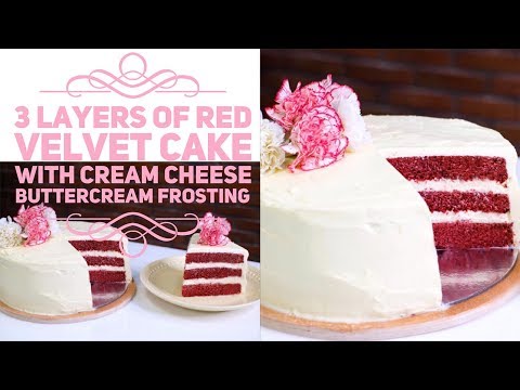 3 Layers of Red Velvet Cake with Cream Cheese Buttercream Frosting