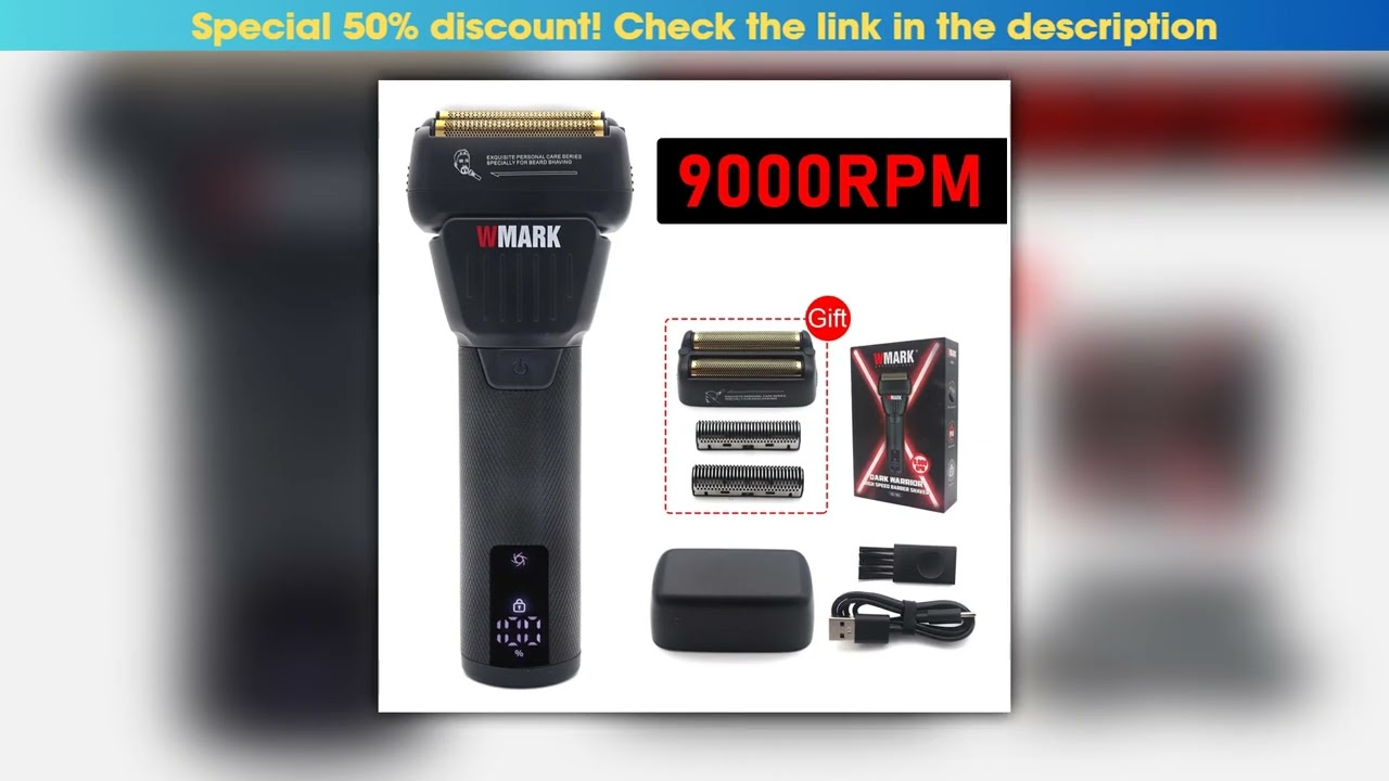 WMARK NG7982 Mens Electric Shaver 9000RPM Double Foil LED Display Cordless Oil Head Professional
