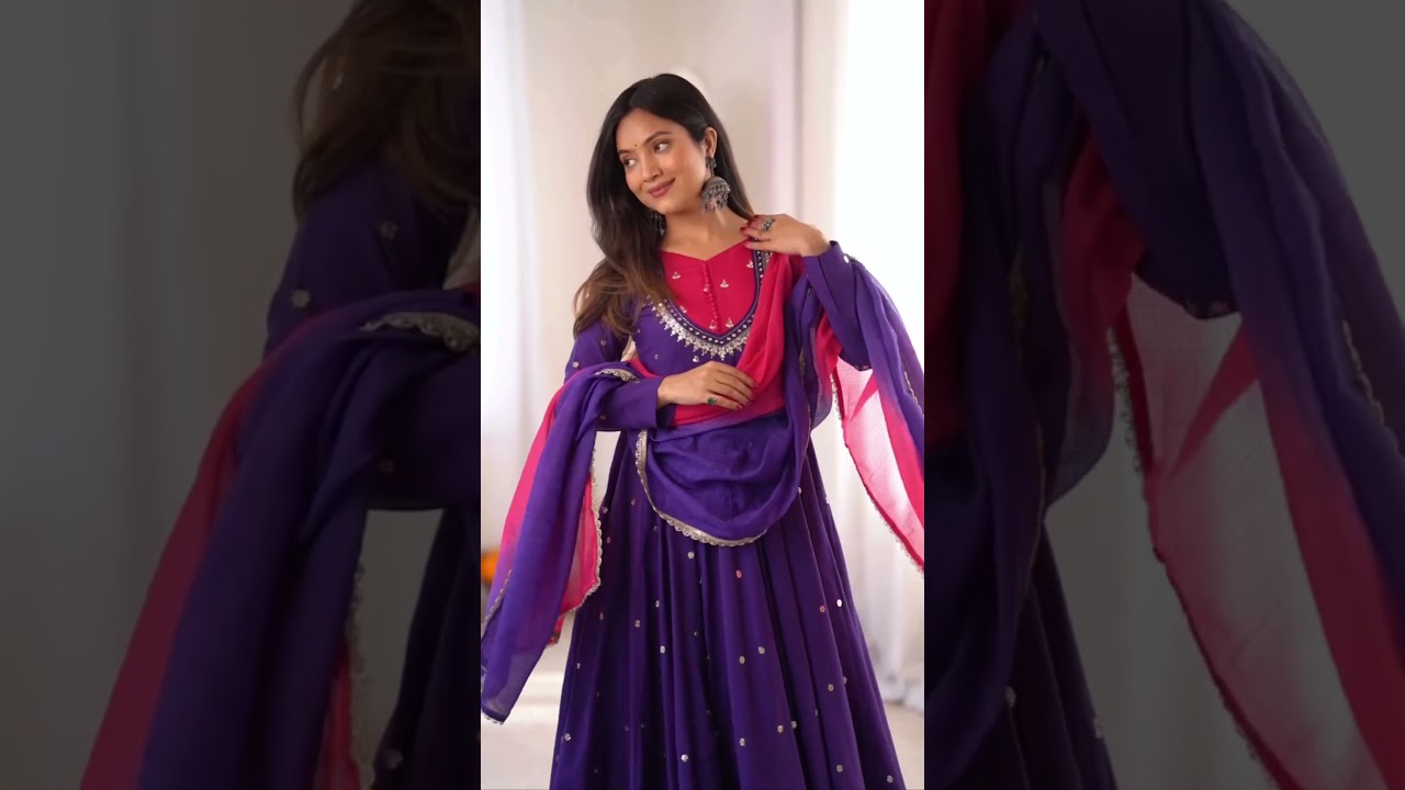 Purple Sequins Embroidered Anarkali Suit – Pant Set with Dupatta