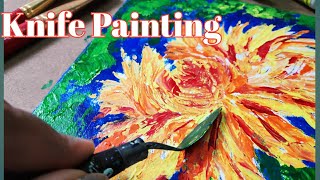 Easy Knife Painting for Beginners @ArtistaPoojaHindi || Abstract Flower Painting on canvas board