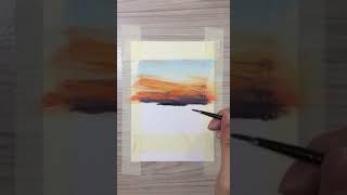how to paint sunset landscape using gouache - timelapse