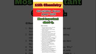 1st Year Chemistry Most Important Short Questions 2026 | 11th Chemistry Guess Paper 2026