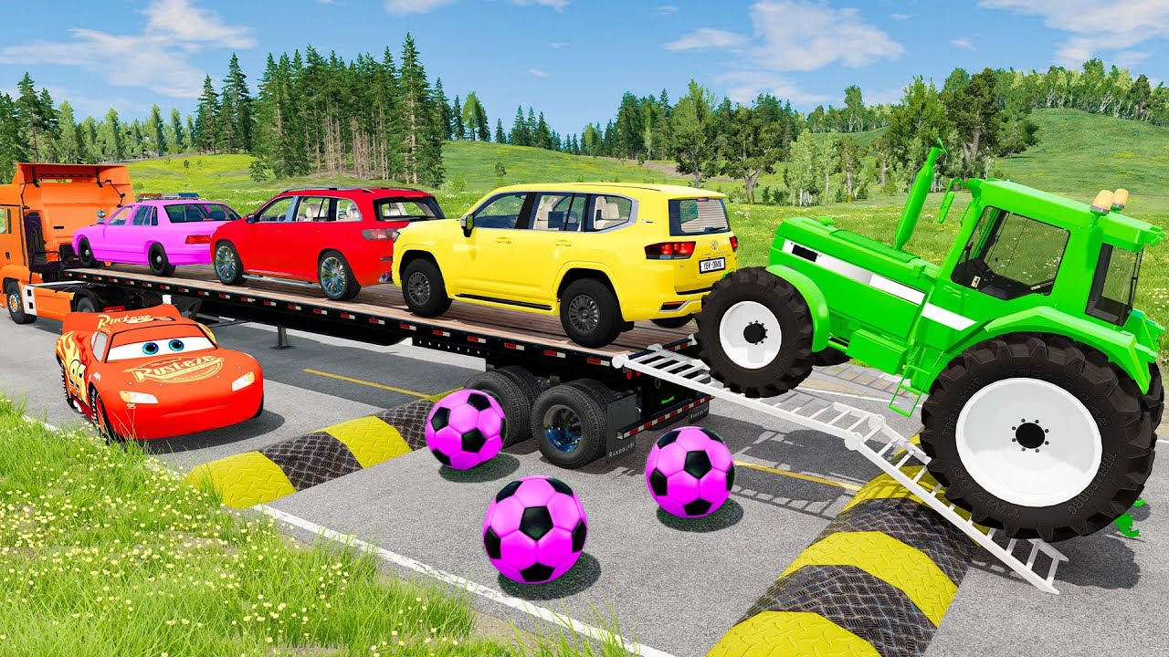 Flatbed Truck Mcqueen | Transportation with Truck - Pothole vs Car 