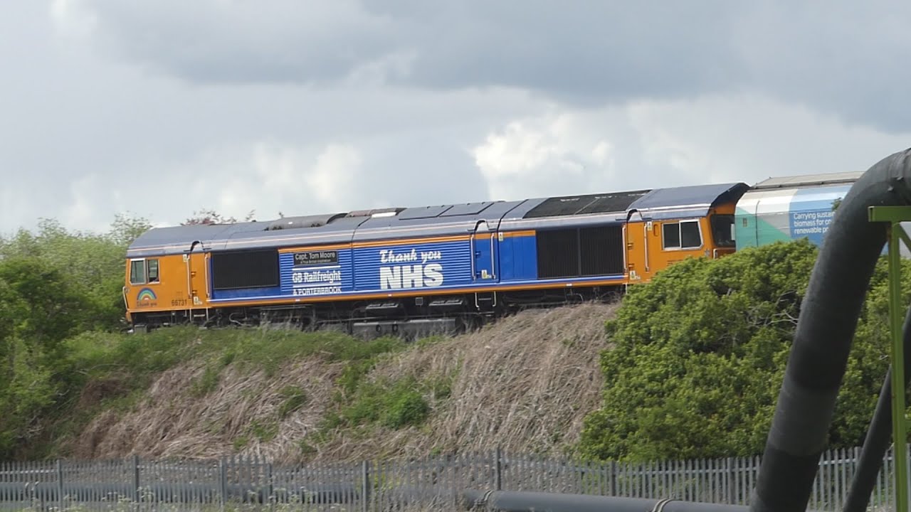 66731 and 66710 Pass ICI Lostock Works Cheshire 16th May 2021