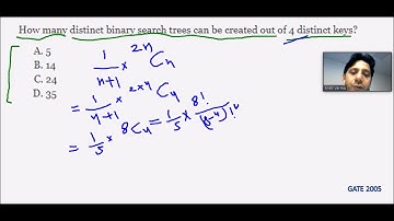 How many distinct binary search trees can be created  | Tree | Data Structure (DS) | GATE 2005