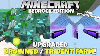 Minecraft Bedrock: Upgraded DROWNED & TRIDENT Farm! 1,800+ Drowns/Hour Tutorial! MCPE Xbox PC Switch