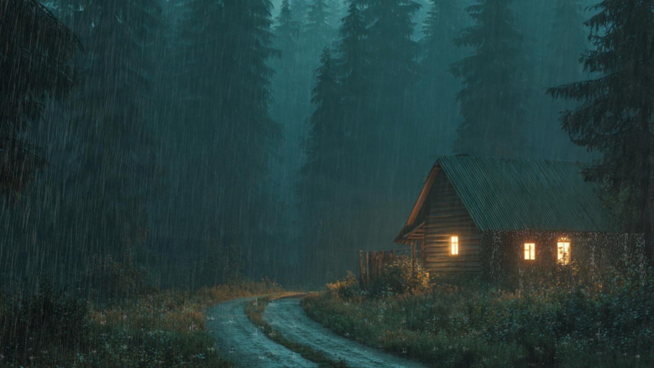 Trovões Suaves à Noite 🌙 Chuva para Dormir Profundamente na Cabana