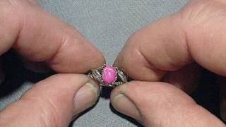 Hand crafted sterling silver leaf ring, pink star ruby