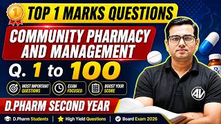 D.Pharm 2nd Year Community Pharmacy &amp; Management | 100 MCQs (1 Mark) 💊 | Board Exam 2026