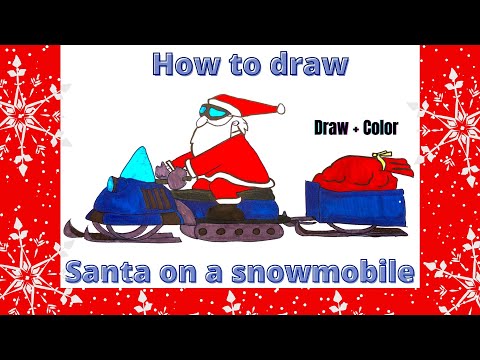 How to Draw Santa Claus racing on a Snowmobile. Christmas Sketch Tutorial.