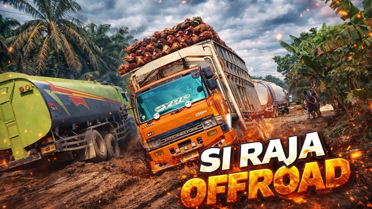 Truk fuso oren si raja offroad muatan segunung,tak mampu berbuat banyak