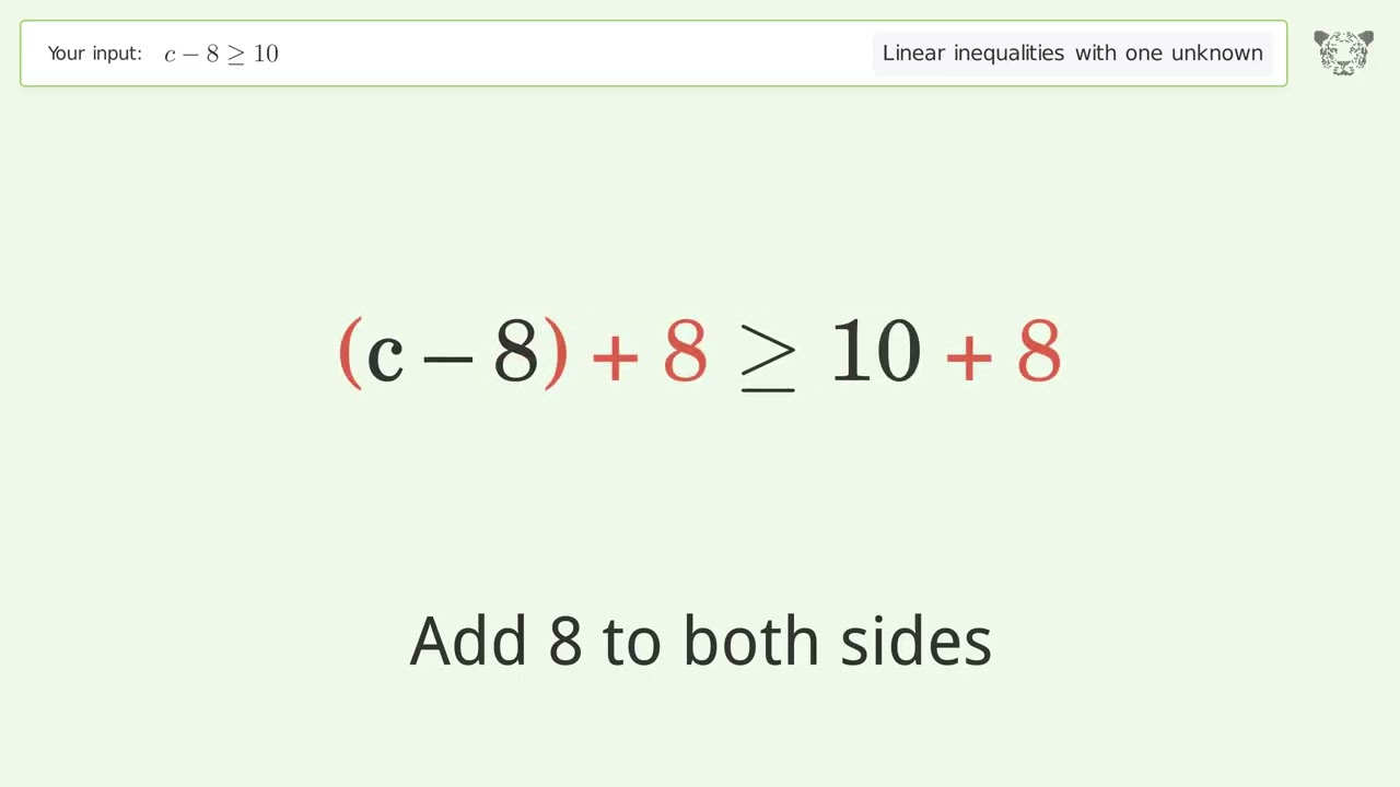 Solving Linear Inequalities: c-8 is Greater Than or Equal to 10