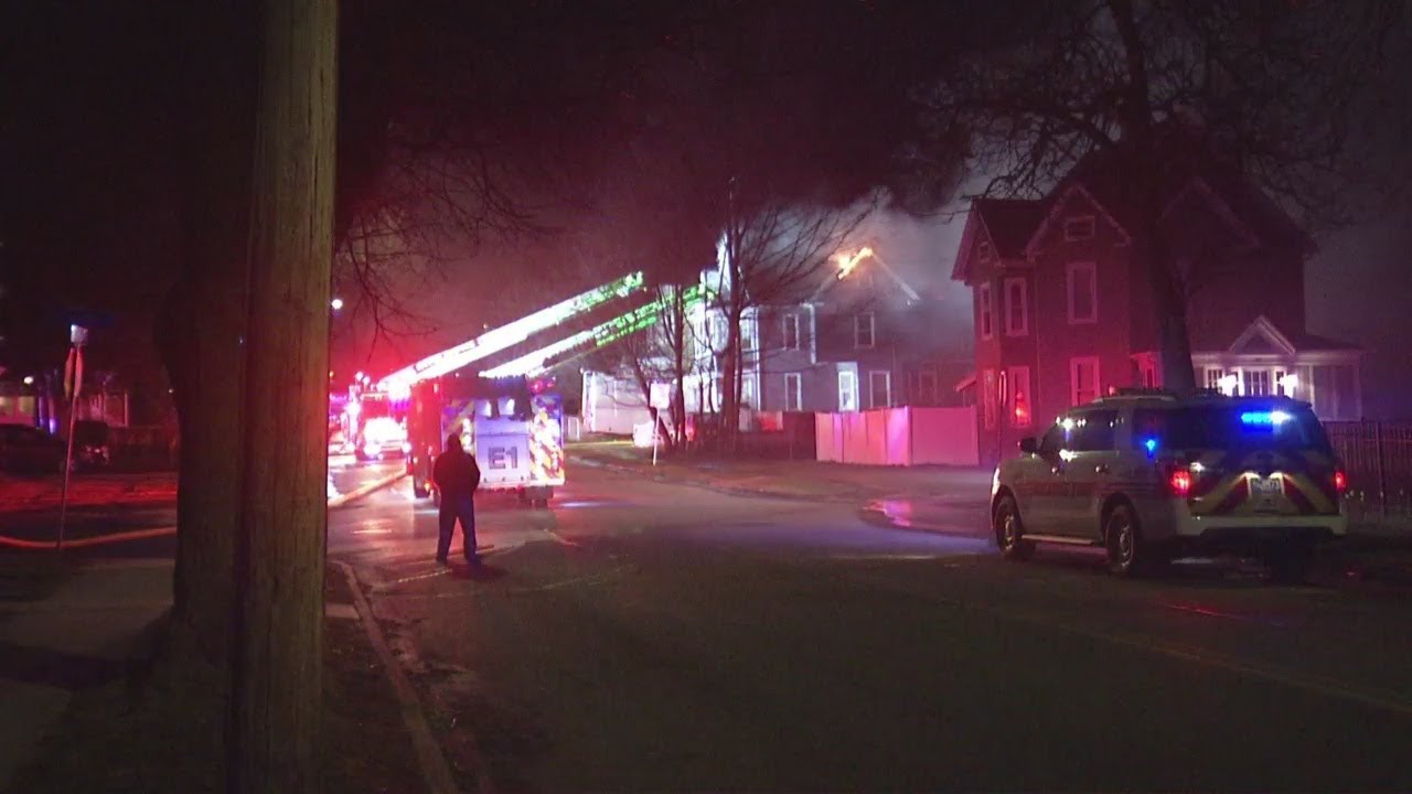 Crews battle overnight house fire in Holyoke - YouTube