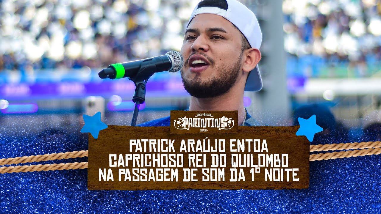 Patrick Araújo entoa Caprichoso - Rei do Quilombo na Passagem de Som do 1° noite de apresentações
