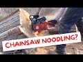 Blocking noodling firewood with a chainsaw