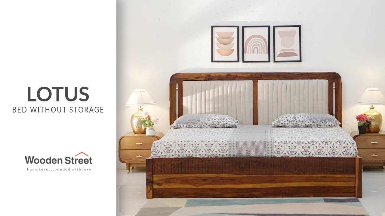 Lotus Premium Sheesham Wood Bed without Storage | Latest Bed Design | WoodenStreet