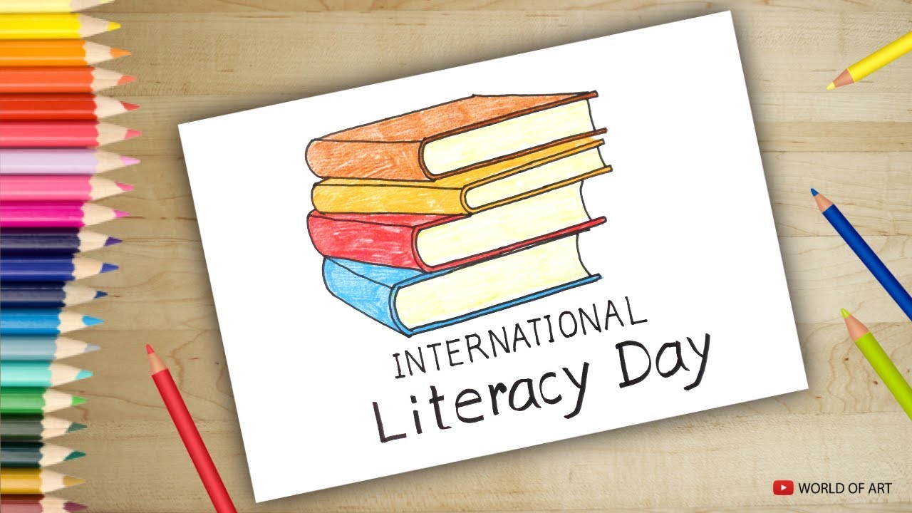 How to Draw Literacy day Greeting for beginners YouTube