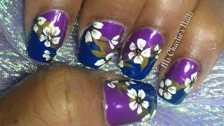 Blue and Purple Floral Nail art