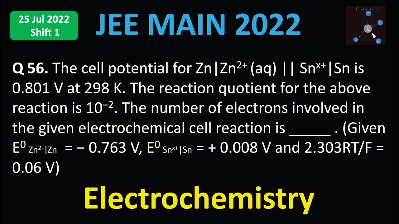 The cell potential for Zn | Zn2+ (aq) || Snx+ | Sn is 0.801 V at 298K. The reaction quotient for the