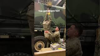 No chief, it says to do this in the manual. #usarmy #havefunatwork #soldiers #mechanic #hardwork