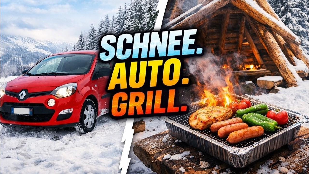 Mit dem Twingo auf den Berg & im Schnee gegrillt 😂❄️