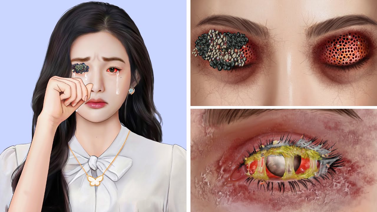 ASMR Dirty Eyelashes Lice & Big Acne Removal Deep Cleaning Animation