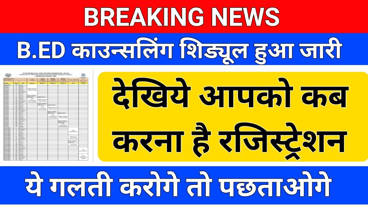UP B.ED काउन्सलिंग बड़ी खबर /b.ed counselling schedule/up b.ed counselling schedule/b.ed counselling