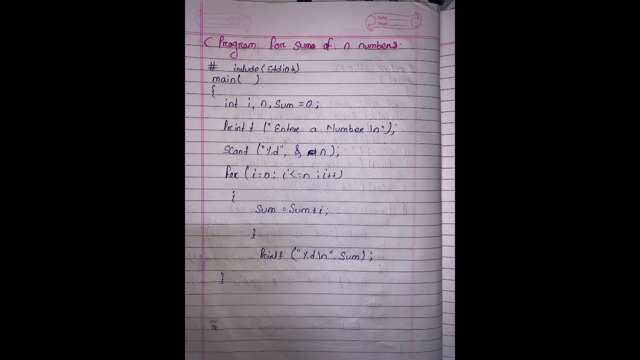 C program for sum of n numbers 