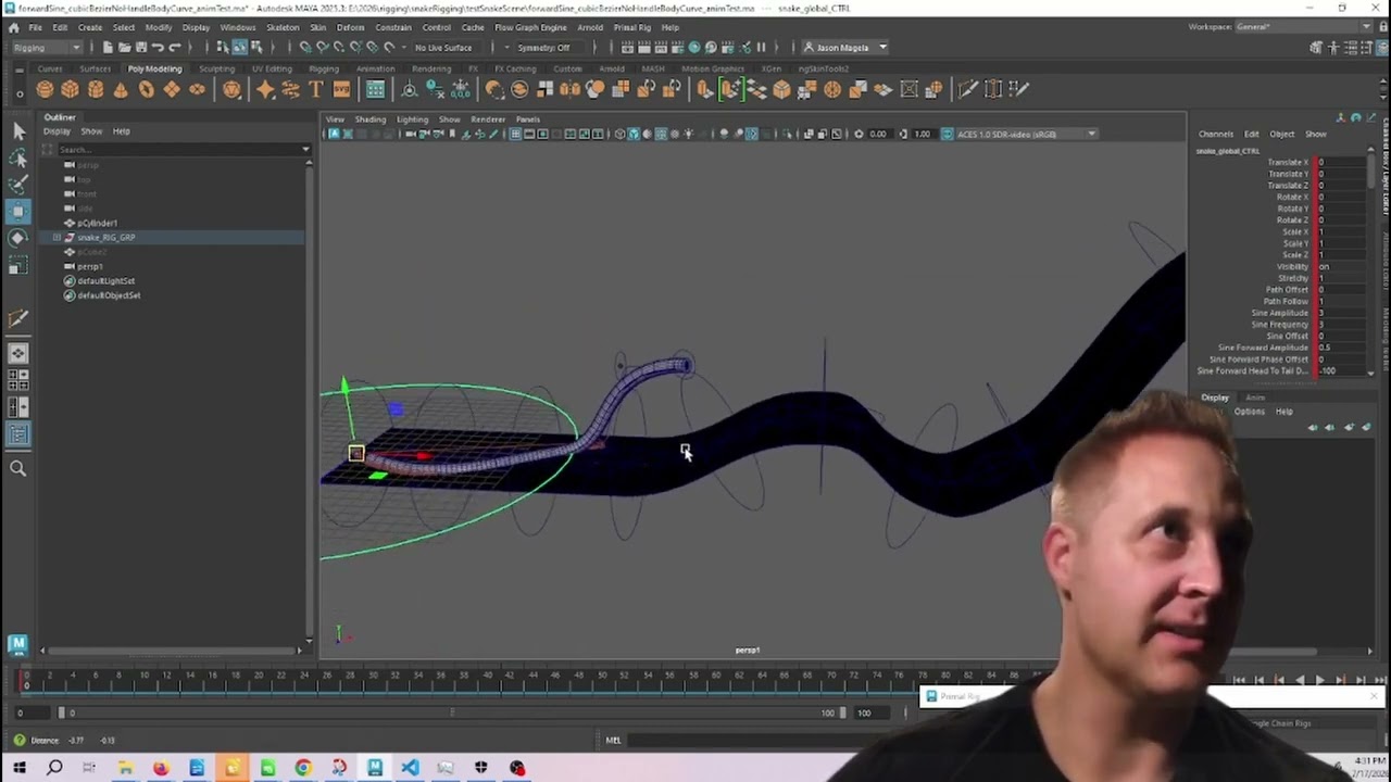 Procedural Snake Rig Animation with Blend Colors and IK Spline Projection