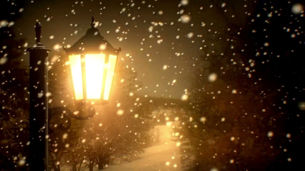 Snowy Evening Lantern Scene - Peaceful 1-Hour Winter Background
