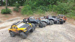 Rockcrawling rc trial. 5 gmade and 1 axial.