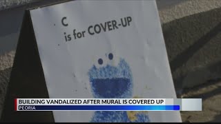 Peoria building vandalized, makeshift memorial created days after 'Cookie Monster mural' is covered