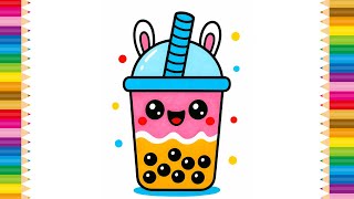 How To Draw A Cute Bubble Tea Easy Kawaii Boba Drink Drawing For Kids