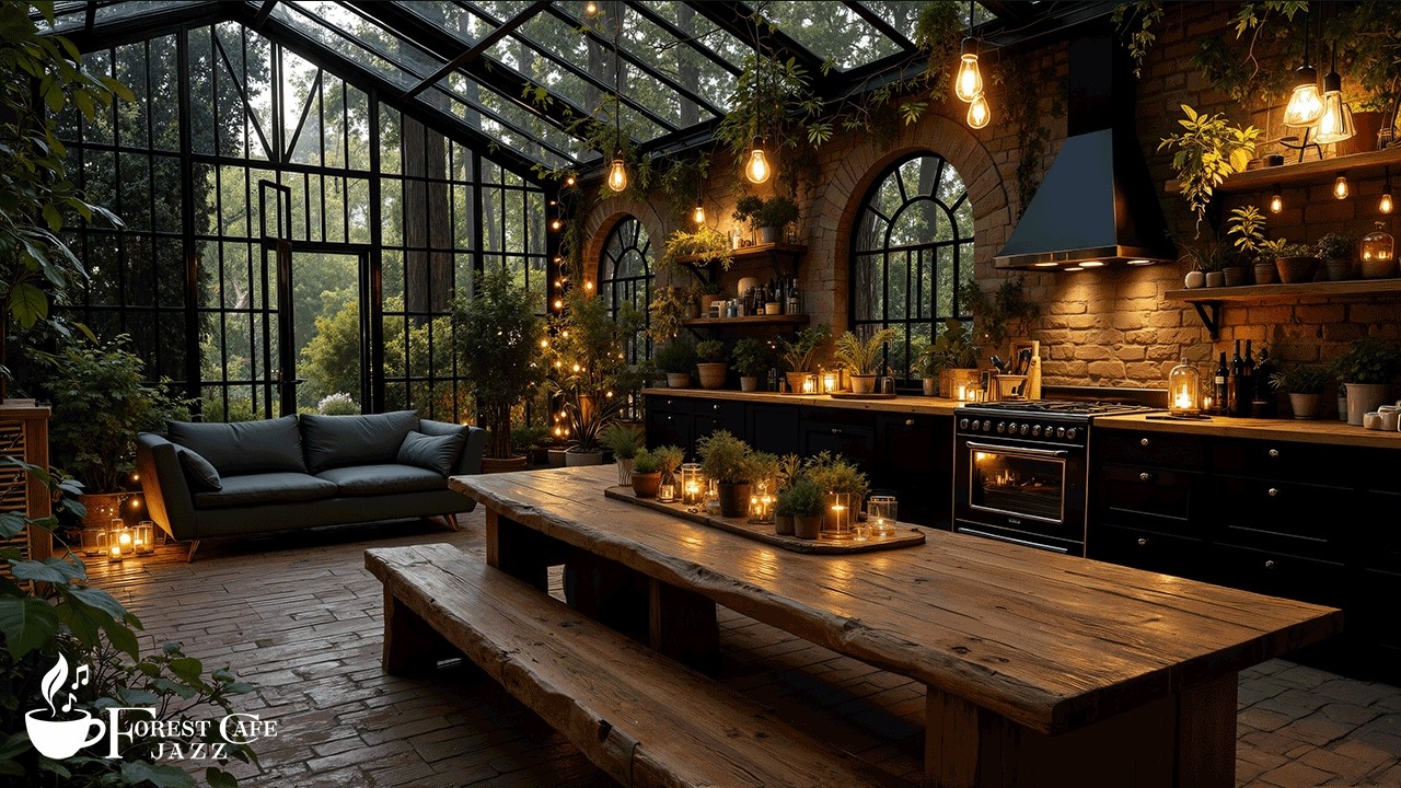 Уютный Вечер На Кухне В Стеклянном Саду | Спокойный Инструментальный Джаз Для Расслабления И Соср...