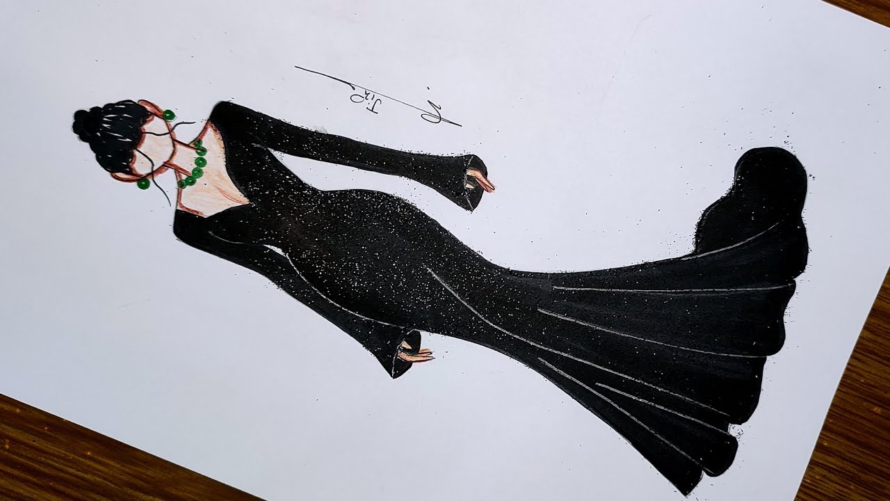 تعلم رسم فستان سهرة بسيط باللون الأسود 🖤 سهل جدا للمبتدئين| رسم فساتين